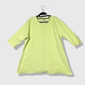 Focus Tunic Top Womens Large Green Ribbed Cotton Lagenlook Boho Minimalist